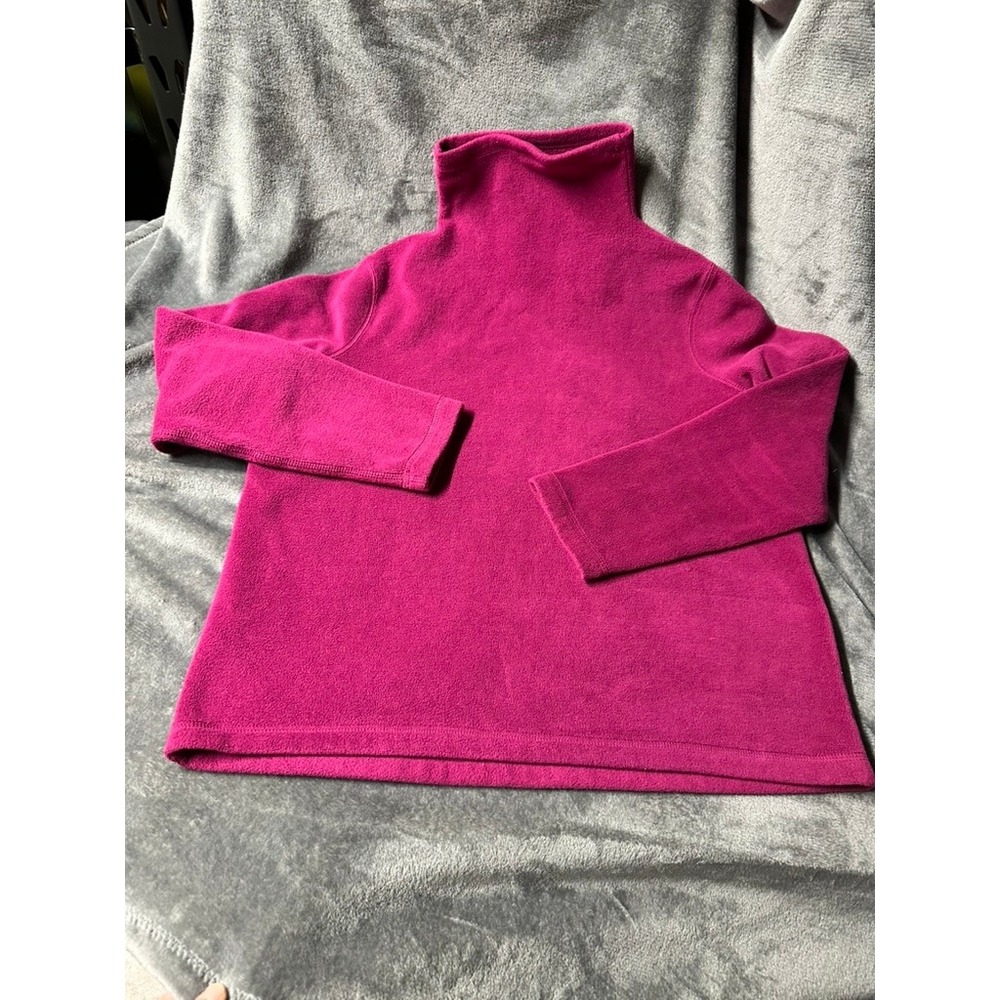 Lands' End FleeceTurtleneck Women L 14-16 Pink Excellent Stretch Pullover
